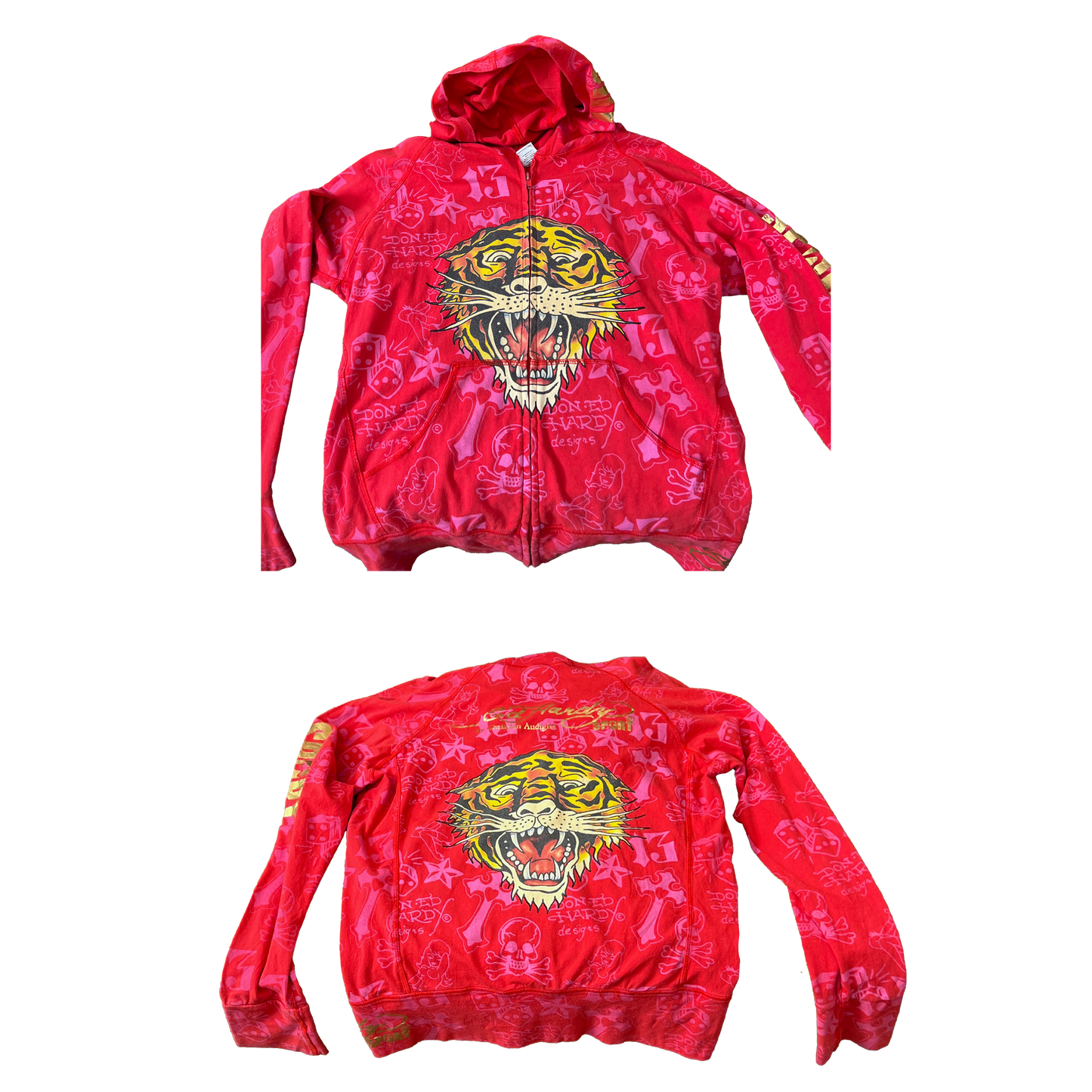 INSANE SUPER RARE ALL OVER PRINT ED HARDY ZIP UP HOODIE VINTAGE